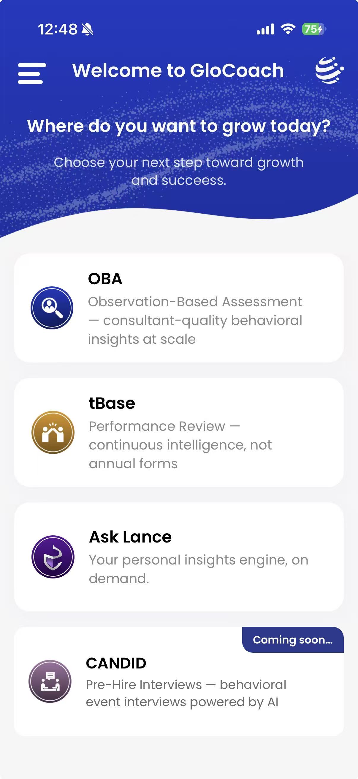 Welcome to GloCoach — choose OBA